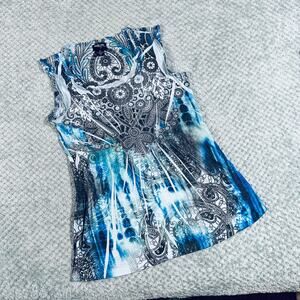 vintage y2k blue paisley black printed funky tie dye tank top coquette babydoll